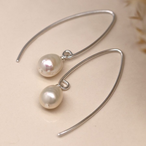 Sterling Silver Marquis and Pearl Drop Earrings by Peace of Mind